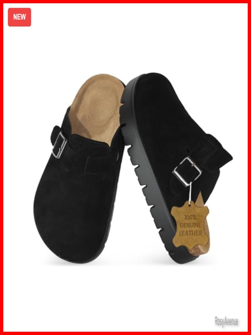 Genuine Leather Chunky Platform Clogs Memory Foam Cork Footbed Mules